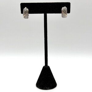 Gold-Tone & Silver Pave Crescent Hoop Earrings 925 Sterling Silver